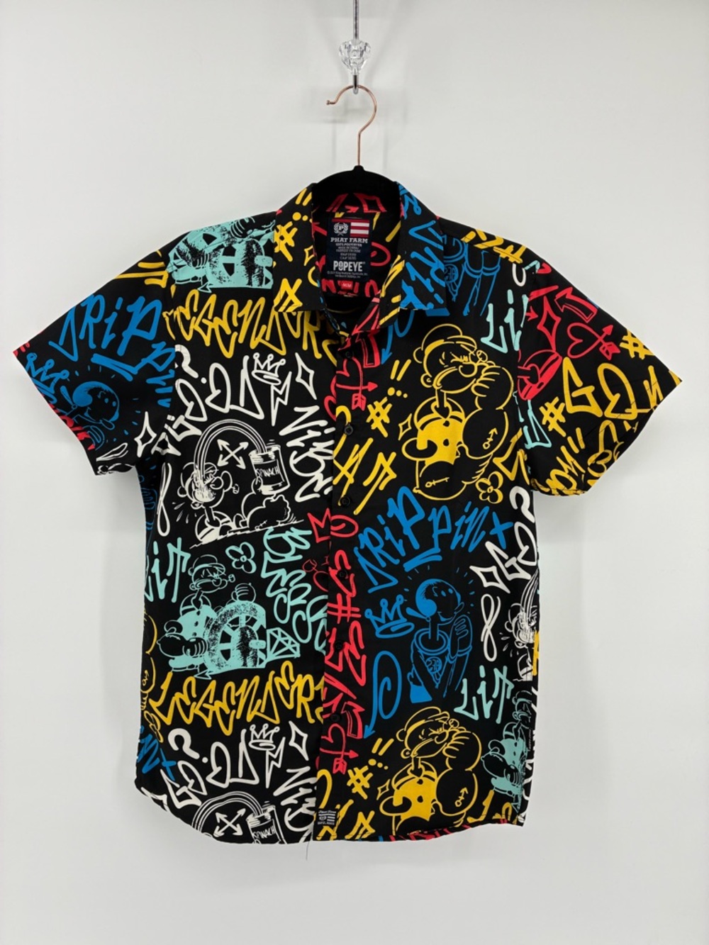 Phat Farm x Popeye Multicolor Graffiti Button Down Shirt 00s Y2K Streetwear